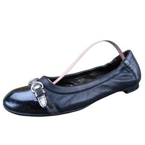 AGL Monika‎ Women 38 Black Leather Ballet Flats Comfort Slip-On